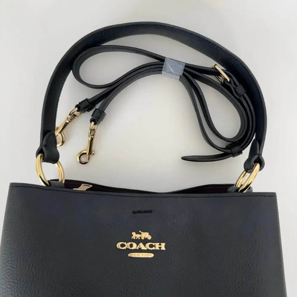 Coach Town Bucket Large Bag Pebble Leather Shoulder Crossbody Black 91122